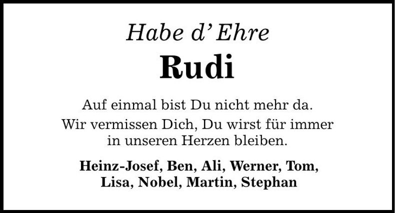 Traueranzeige Rudi Zilker