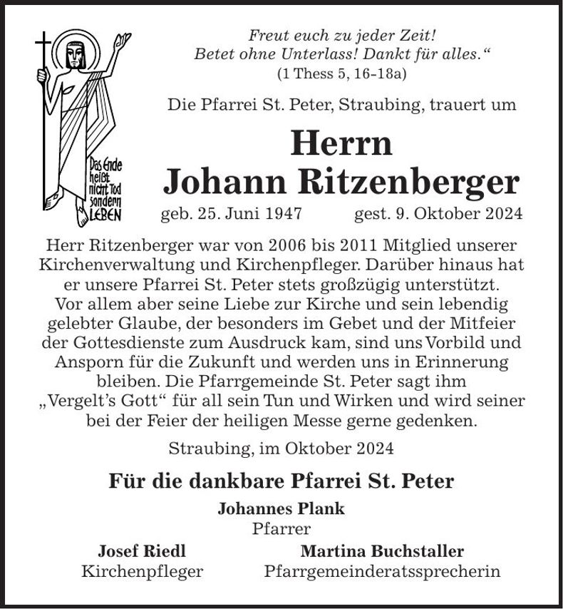 Traueranzeige Johann Ritzenberger