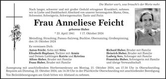 Traueranzeige Anneliese Feicht