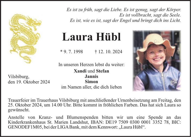 Traueranzeige Laura Hübl