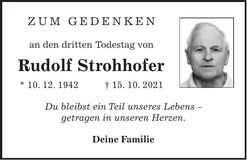 Traueranzeige Rudolf Strohhofer
