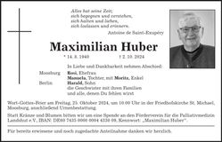 Traueranzeige Maximilian Huber
