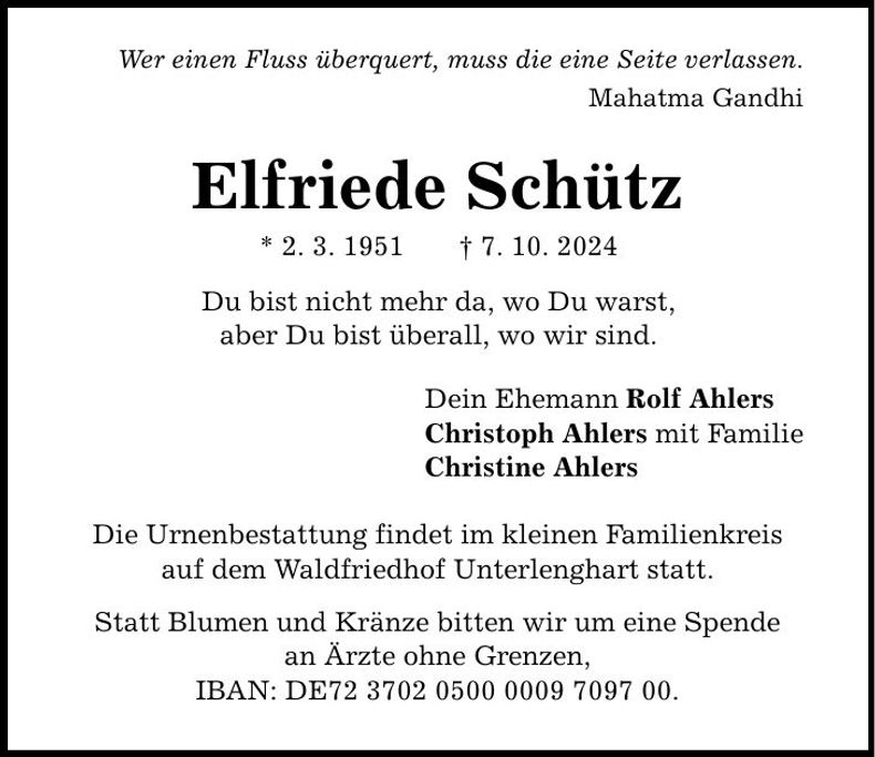 Traueranzeige Elfriede Schütz