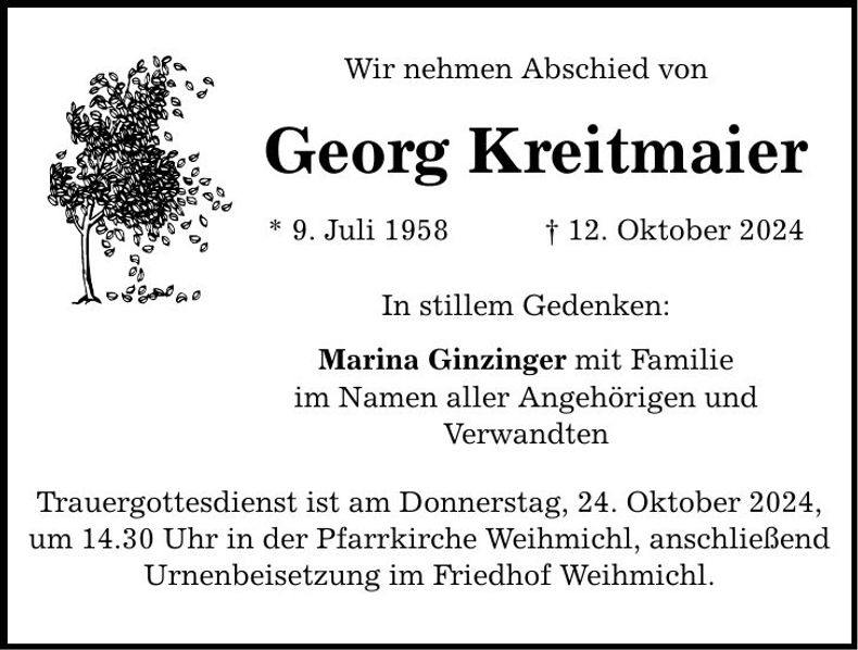 Traueranzeige Georg Kreitmaier