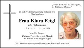 Traueranzeige Klara Feigl
