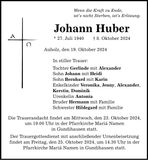 Traueranzeige Johann Huber