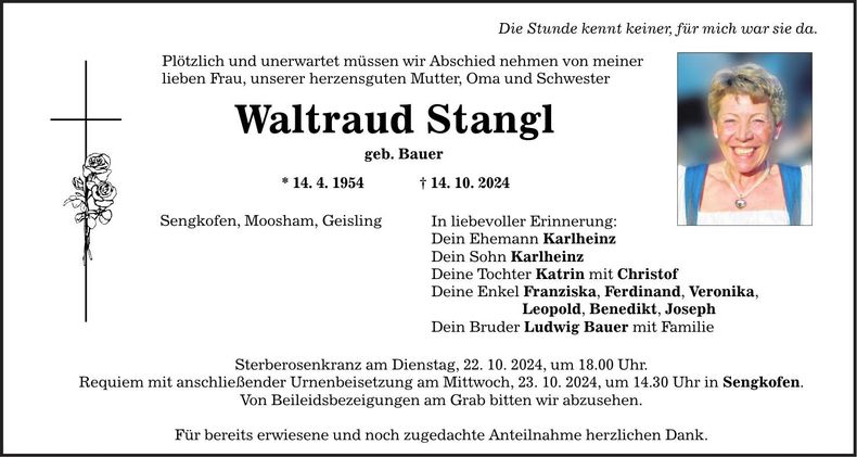 Traueranzeige Waltraud Stangl