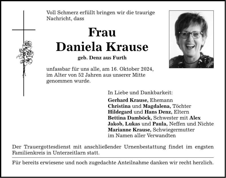 Traueranzeige Daniela Krause