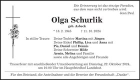 Traueranzeige Wolfgang Schurlik