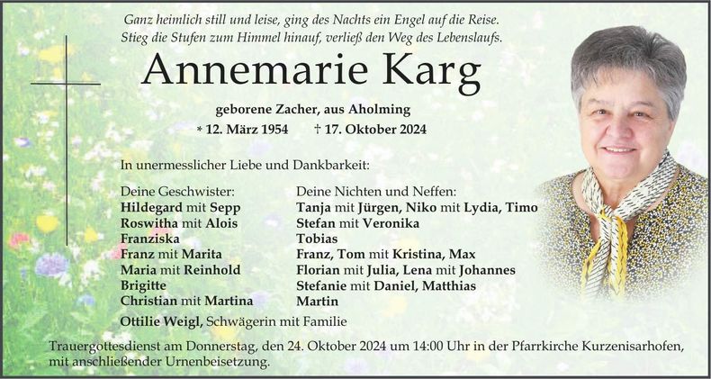 Traueranzeige Annemarie Karg