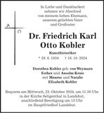 Traueranzeige Friedrich Kobler