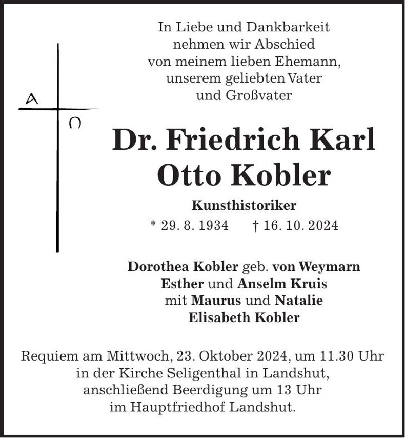 Traueranzeige Friedrich Kobler