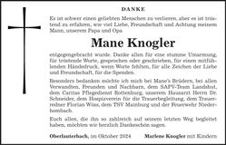 Traueranzeige Mane Knogler