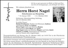 Traueranzeige Horst Nagel