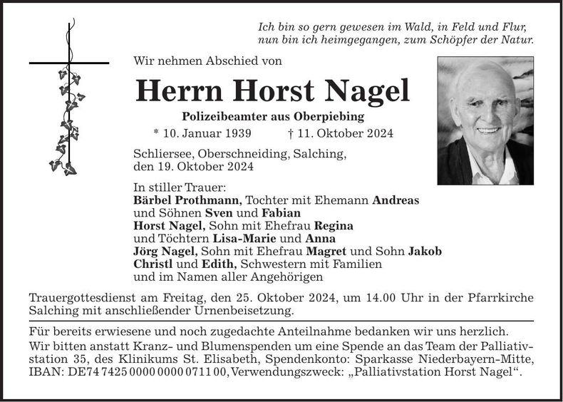 Traueranzeige Horst Nagel