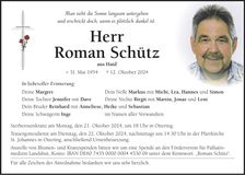 Traueranzeige Roman Schütz