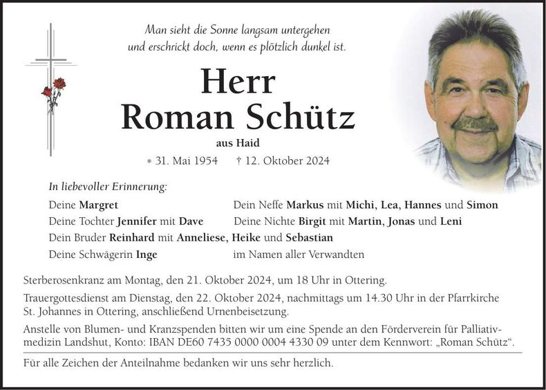 Traueranzeige Roman Schütz