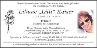 Traueranzeige Liliane Kaiser