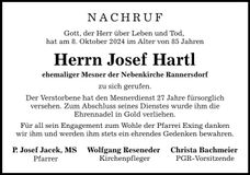 Traueranzeige Josef Hartl