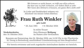 Traueranzeige Ruth Winkler