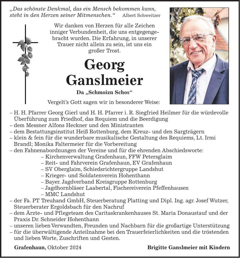 Traueranzeige Georg Ganslmeier