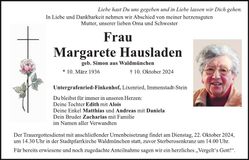 Traueranzeige Margarete Hausladen