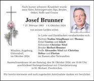 Traueranzeige Josef Brunner