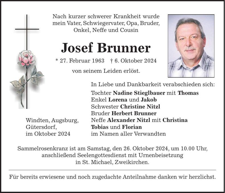 Traueranzeige Josef Brunner