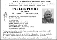 Traueranzeige Lotte Preböck