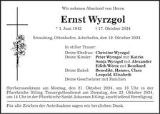 Traueranzeige Ernst Wyrzgol