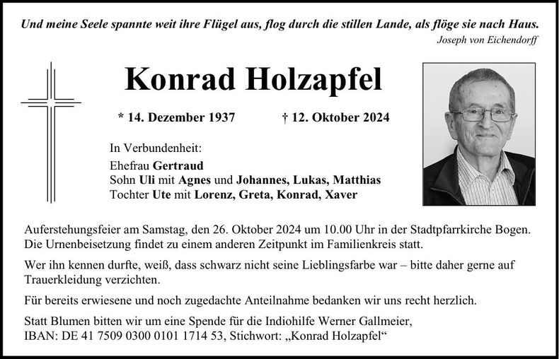 Traueranzeige Konrad Holzapfel