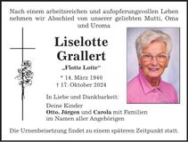 Traueranzeige Liselotte Grallert