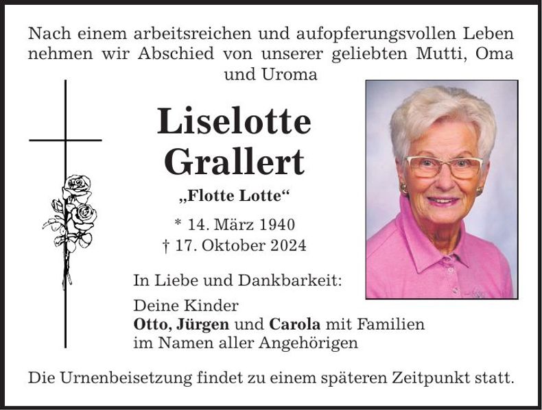 Traueranzeige Liselotte Grallert
