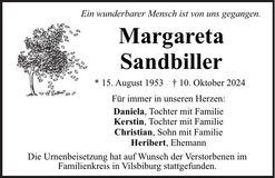 Traueranzeige Margareta Sandbiller