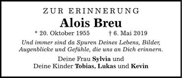Traueranzeige Alois Breu