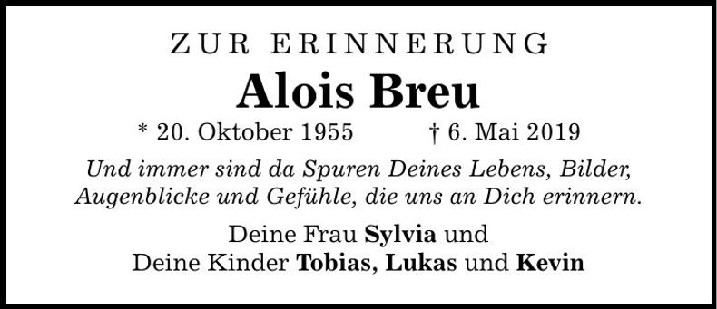 Traueranzeige Alois Breu
