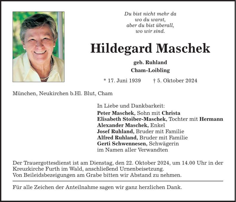 Traueranzeige Hildegard Maschek