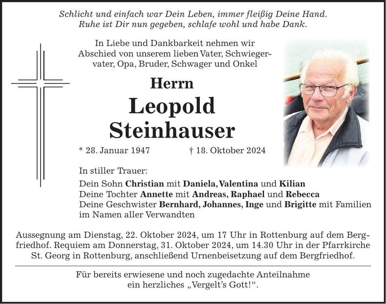 Traueranzeige Leopold Steinhauser