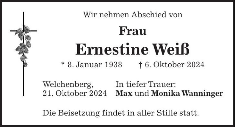 Traueranzeige Ernestine Weiß