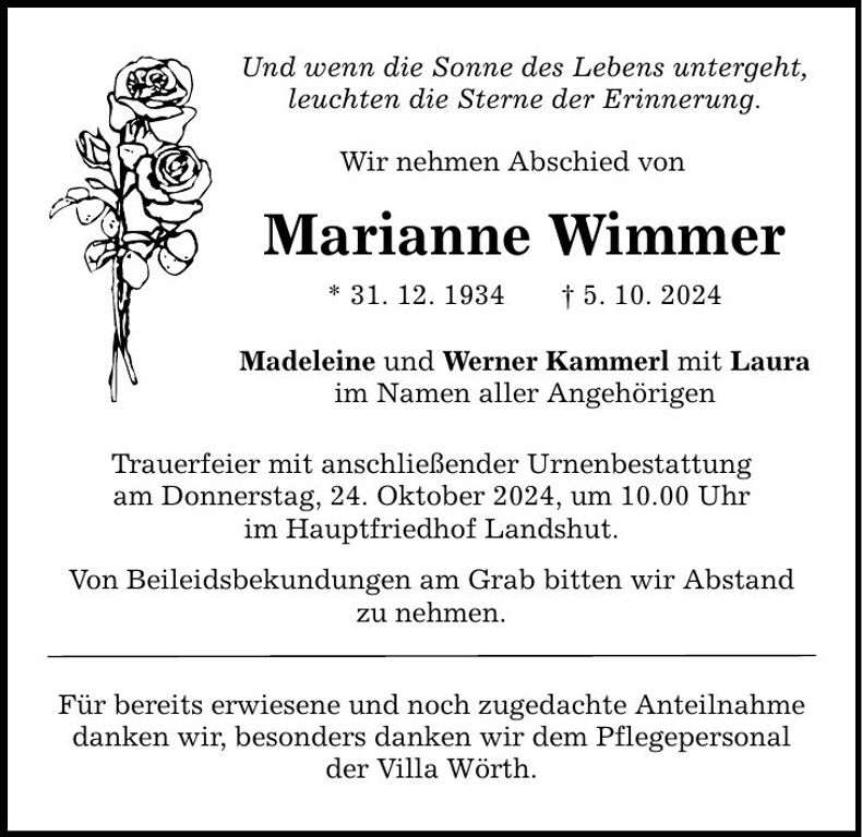 Traueranzeige Marianne Wimmer