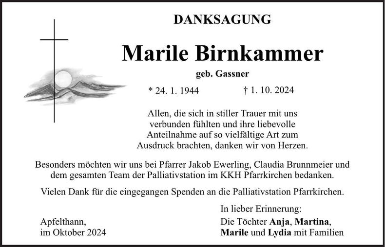 Traueranzeige Marile Birnkammer