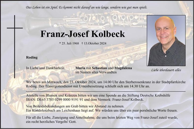 Traueranzeige Franz-Josef Kolbeck
