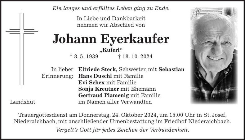 Traueranzeige Johann Eyerkaufer
