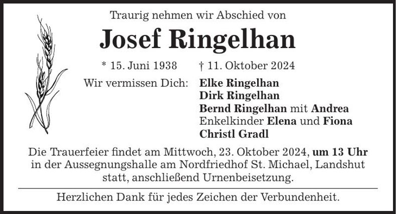 Traueranzeige Josef Ringelhan
