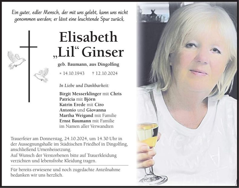 Traueranzeige Elisabeth Ginser