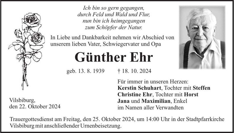 Traueranzeige Günther Ehr