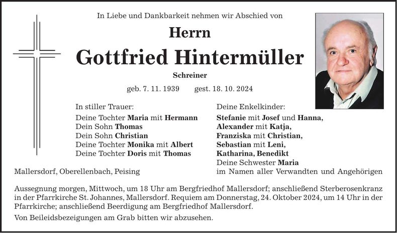 Traueranzeige Gottfried Hintermüller