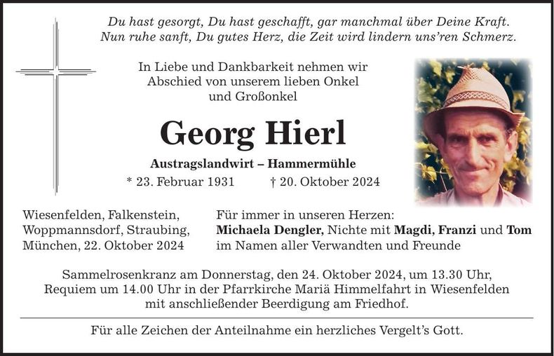 Traueranzeige Georg Hierl
