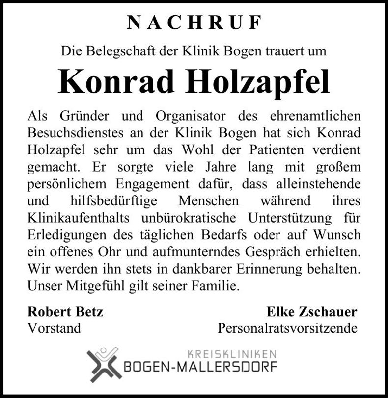 Traueranzeige Konrad Holzapfel