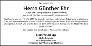 Traueranzeige Günther Ehr